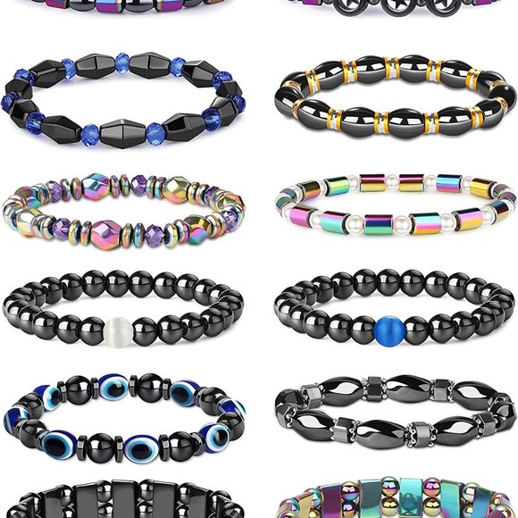 None Jewelry - 12Pcs Hematite Magnetic Bracelets Set for Men Women Magnetic Therapy Ankle Brace